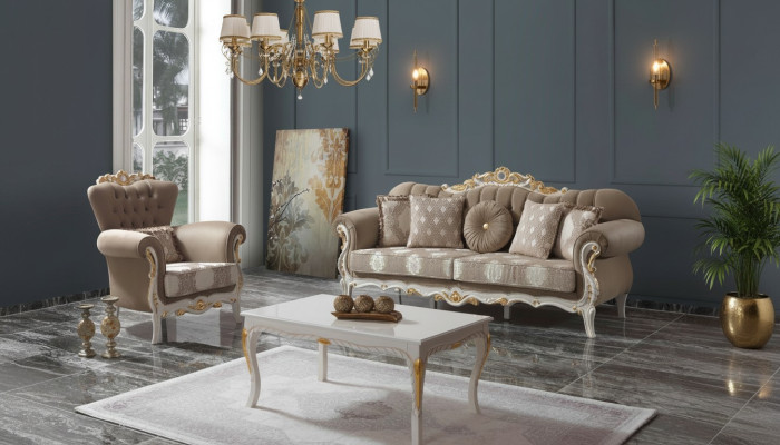 Couch Set Upholstered Sofa Sofa Couch Brown Fabric Sofa Chesterfield Set 3+1