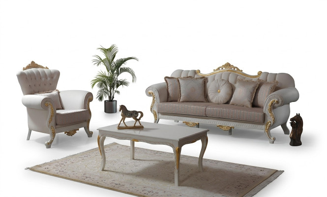 Suite sofa upholstered sofa Chesterfield sofa set fabric sofa beige sofas