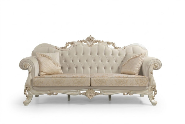 Three-seater sofa, 3-seat fabric sofa, upholstered sofa, beige fabric Chesterfield.