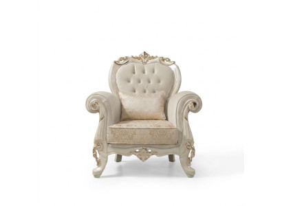 Single-seater armchair wingback armchair fabric beige polyester wood baroque