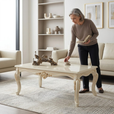 Coffee table living room table side table console beige wood table