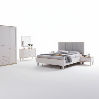 Modern bedroom set double bed bed nightstands gray wood set 5-piece