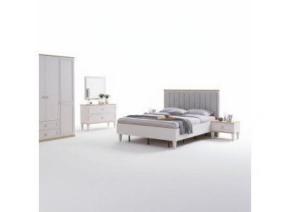Modern bedroom set double bed bed nightstands gray wood set 5-piece