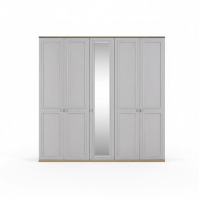 Wardrobe Bedroom Wardrobe Closet Gray Wood Mirror 5 Doors