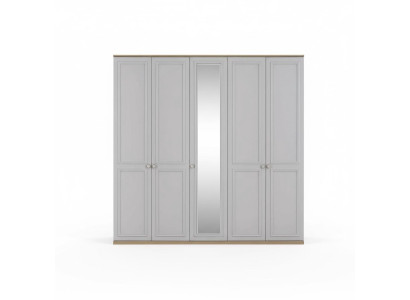 Wardrobe Bedroom Wardrobe Closet Gray Wood Mirror 5 Doors