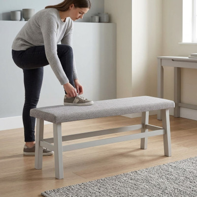 Stool Bank Seat Bench Footstool Dining Room Gray Wood