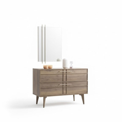 Dresser with Mirror Bedroom Console Wood Brown Set 2pcs Modern