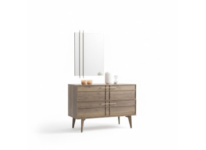 Dresser with Mirror Bedroom Console Wood Brown Set 2pcs Modern
