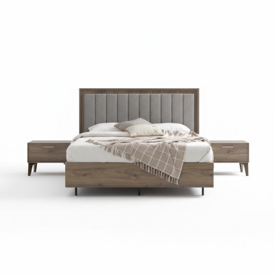 Bedroom set double bed bedside tables brown wood 3-piece set