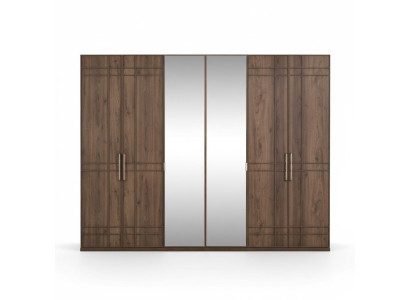 Wardrobe Bedroom Closet Brown Wood Mirror 6 Doors