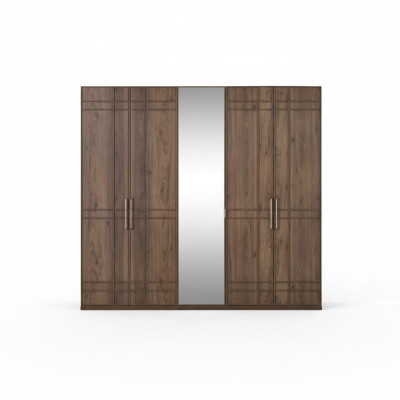 Wardrobe Closet Bedroom Wardrobe Brown Wood Mirror 5 Doors
