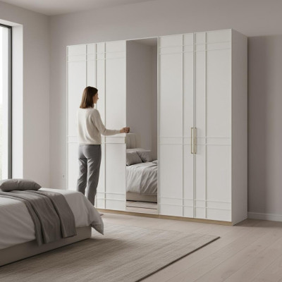 Wardrobes Wardrobe Cabinets White Wood Mirror 5 Doors New