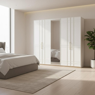 Wardrobes Wardrobe Cabinets White Wood Mirror 5 Doors New