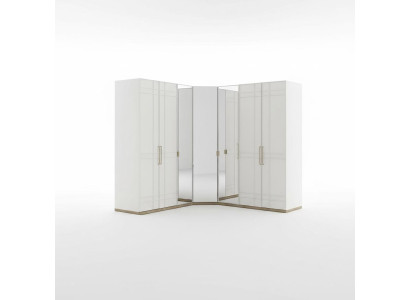 Corner wardrobe closet cabinets white wood mirror 7 doors large