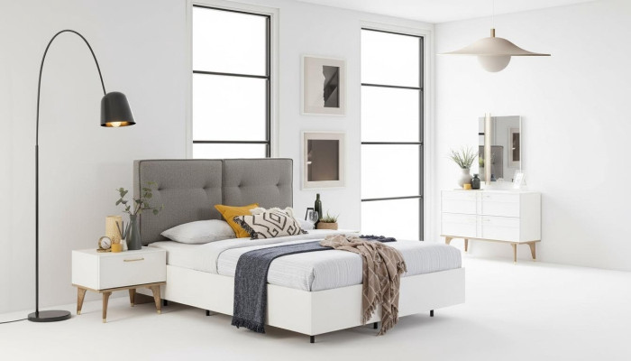 Bedroom set double bed complete bed white fabric 3-piece modern