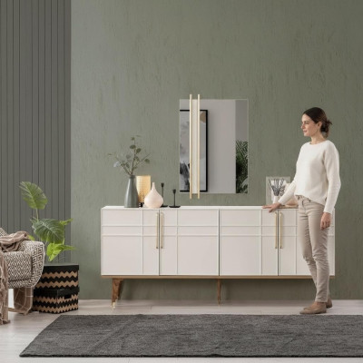 Sideboard Set with Mirror Dressers Dining Room Wood White