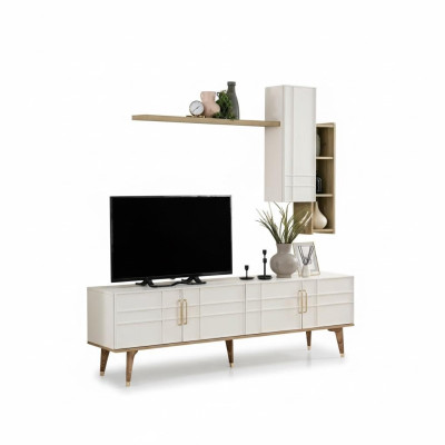 TV stand cabinet set RTV lowboard living room shelves white wood