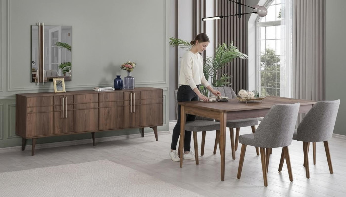 Dining group set dining room dining table set 9-piece dining room brown wood