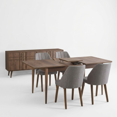 Modern complete dining group dining room dining table set 7-piece dining room brown wood