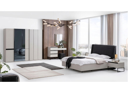 Bedroom suite double bed bed nightstands wood set 7-piece white