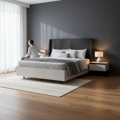 Complete bedroom furniture double bed wood 3-piece design white bed set
