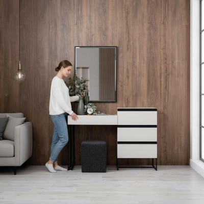 Dressing Table Vanity Console Table Dresser Mirror Set 3-piece White