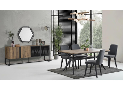 Luxury dining group dining room dining table set 9-piece dining room brown wood table