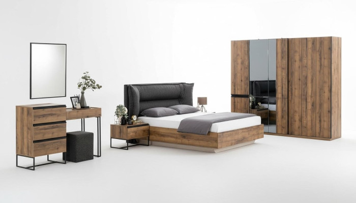 Luxury bedroom ensemble double bed wooden set 7-piece brown modern