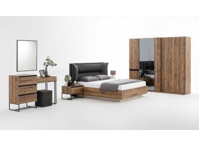 Luxury bedroom ensemble double bed wooden set 7-piece brown modern