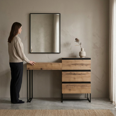 Dressing Table Vanity Table Console Table Dresser Mirror Set 2-piece Brown