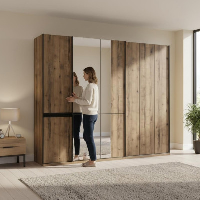 Cabinets Wardrobes Luxury Wardrobe Brown Wood Mirror Large