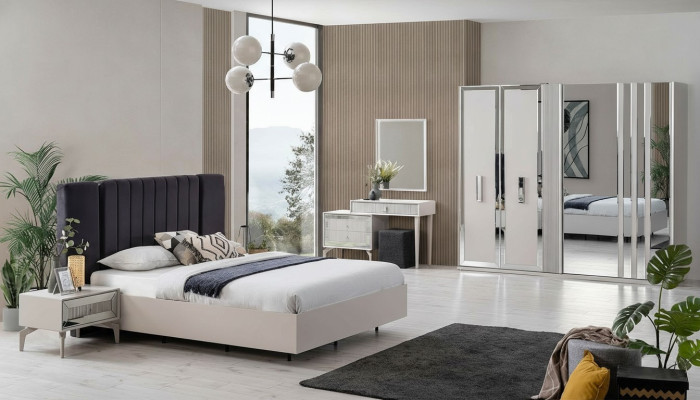Large bedroom set double bed bed wood set 7-piece white modern