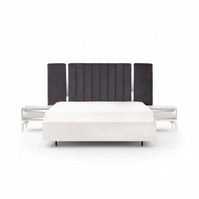 Double bed suite bedroom white bed frame set 3-piece bedside tables