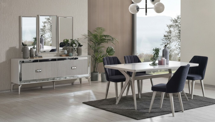 Dining Room Luxury Dining Set Suite Dining Table Set 9 pieces Gray Wood Table