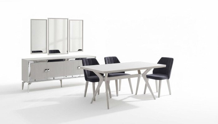 Dining Room Luxury Dining Set Suite Dining Table Set 9 pieces Gray Wood Table