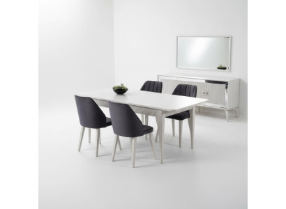 Extendable Dining Table Modern Dining Room Set 9-piece Gray Wood