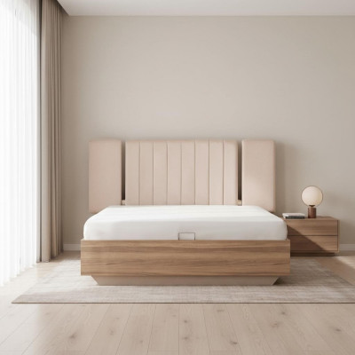 Bed frame bed double bed with storage box beige fabric luxury modern