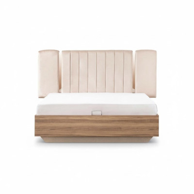 Bed frame bed double bed with storage box beige fabric luxury modern
