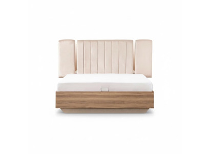 Bed frame bed double bed with storage box beige fabric luxury modern
