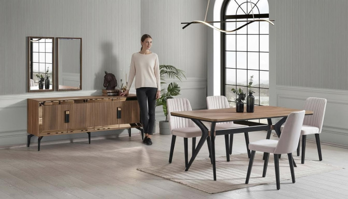 Dining Room Luxury Dining Set 10-Piece Dining Room Brown Wood