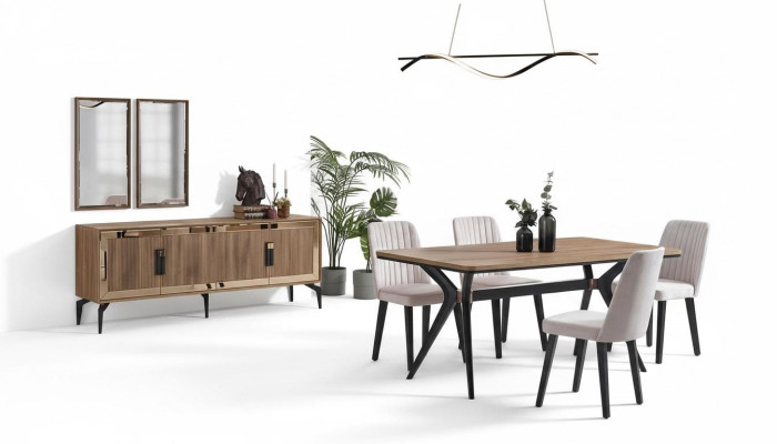 Dining Room Luxury Dining Set 10-Piece Dining Room Brown Wood