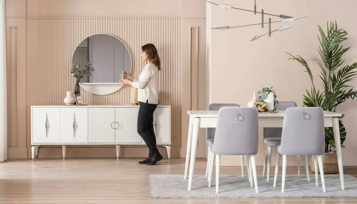 Dining set dining room dining table set 9-piece dining area white wood large