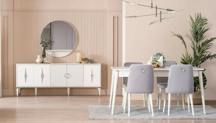 Dining set dining room dining table set 9-piece dining area white wood large