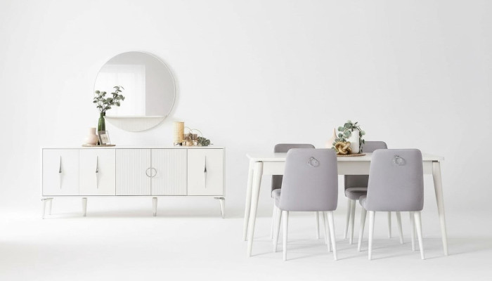 Dining set dining room dining table set 9-piece dining area white wood large