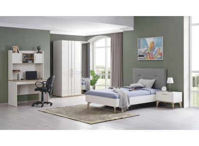 Children's Room Set Children's Bed Youth Bed Bed Set 4-Piece White Wood