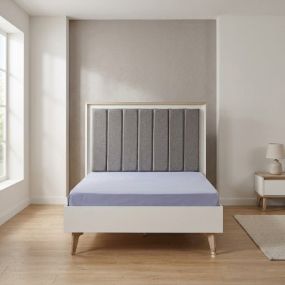 Bed frame children's room children's bed 100 cm youth bed wood gray fabric
