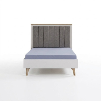 Bed frame children's room children's bed 100 cm youth bed wood gray fabric