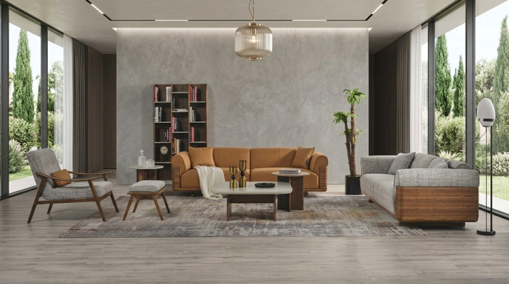Upholstered sofa set complete brown fabric fabric sofa
