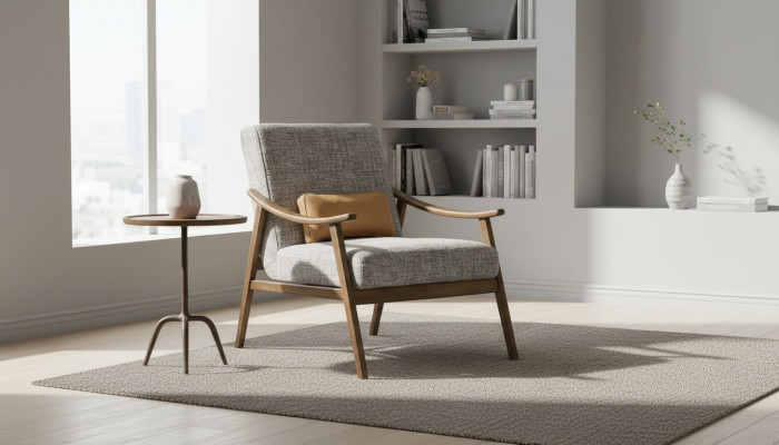 Armchair Wingback Chair Upholstered Polyester Gray Fabric Modern Living Room