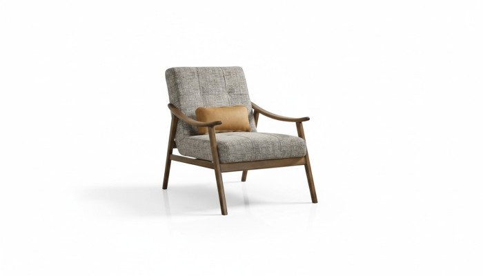 Armchair Wingback Chair Upholstered Polyester Gray Fabric Modern Living Room